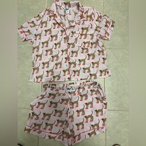 Bouffants & Broken Hearts Leopard in Red Heels 2 piece Pajama Set  Women’s Large